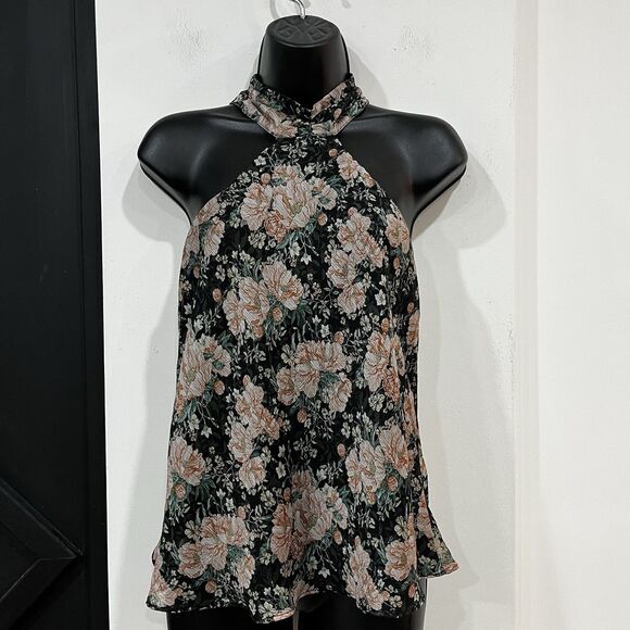 Heartloom Tops - Heartloom Black Floral Halter Top Size Small Lined
